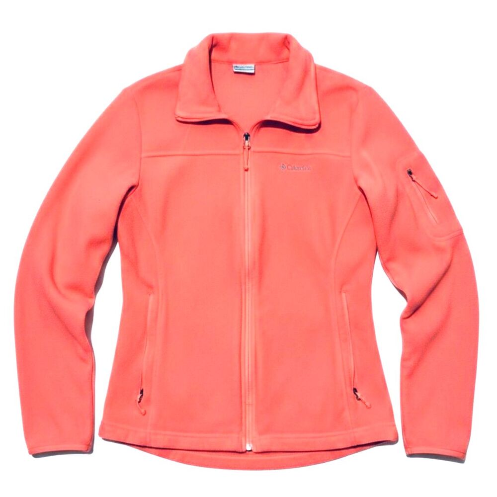 Columbia Women's Pink Coral Peach Full Zip Fleece Jacket Outdoor Size Large